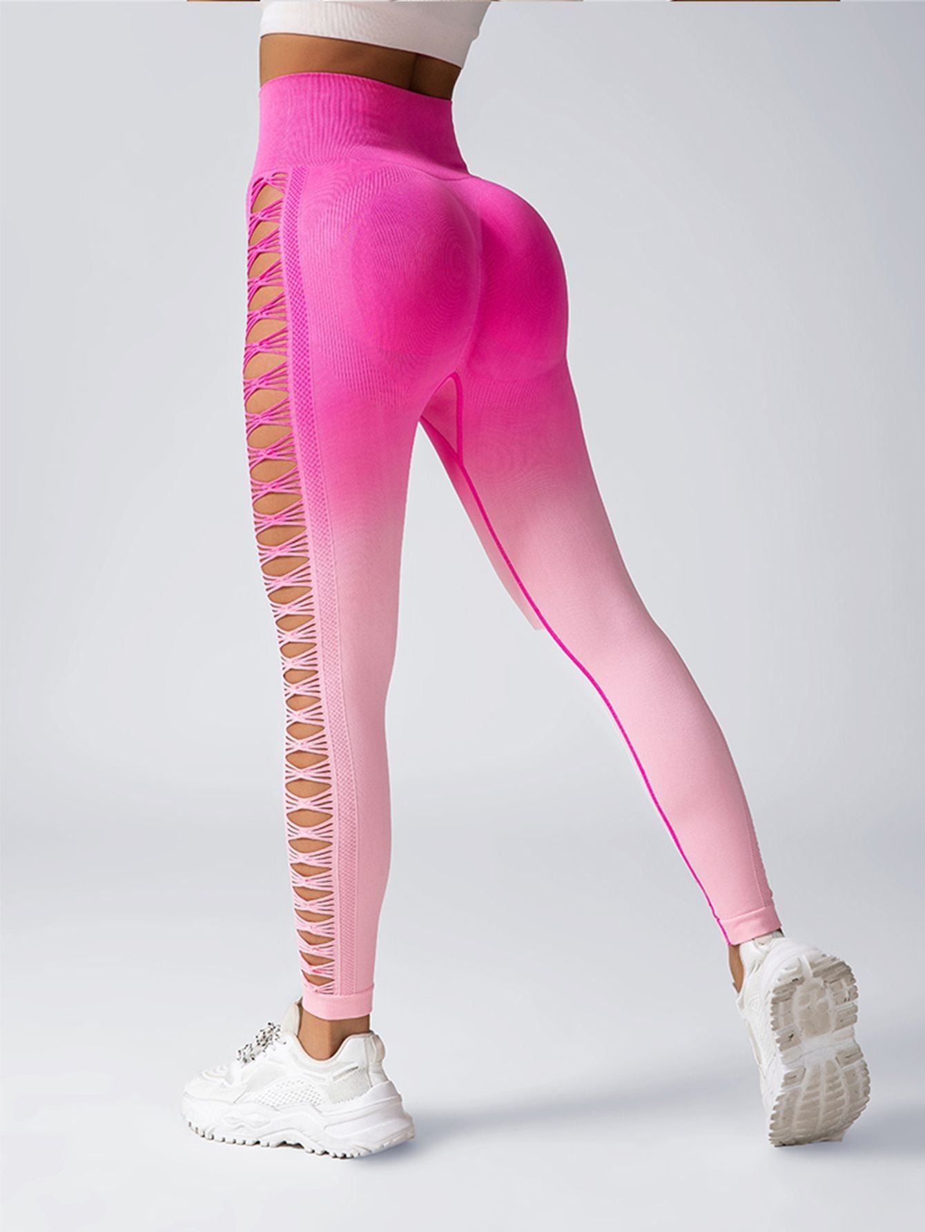 Women's High - Waisted Gradient Yoga Pants, Cutout Leggings, Booty Lifting, Athletic Long Tights For Fitness Workout, Breathable Sportswear - DelightsDownSouth