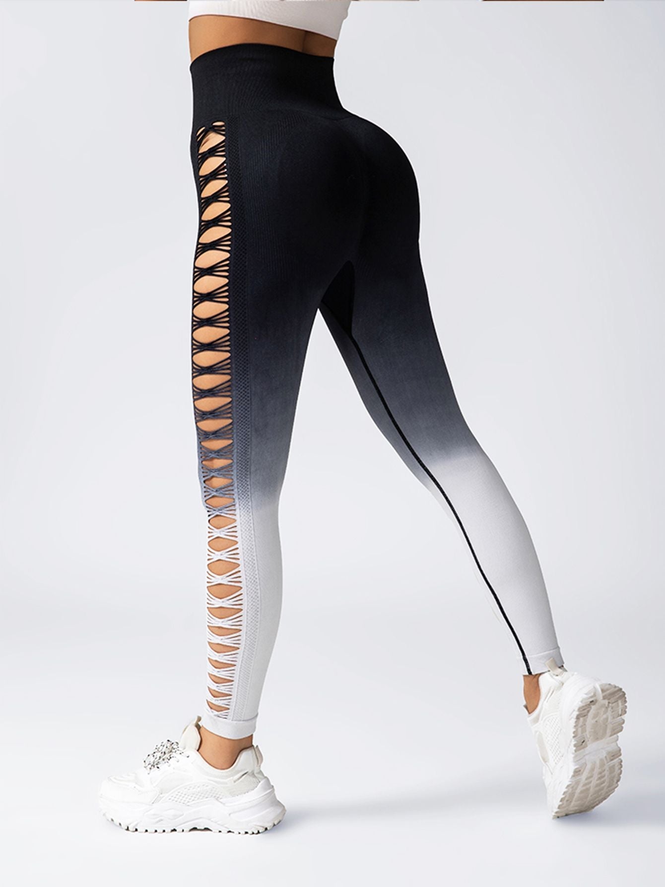Women's High - Waisted Gradient Yoga Pants, Cutout Leggings, Booty Lifting, Athletic Long Tights For Fitness Workout, Breathable Sportswear - DelightsDownSouth