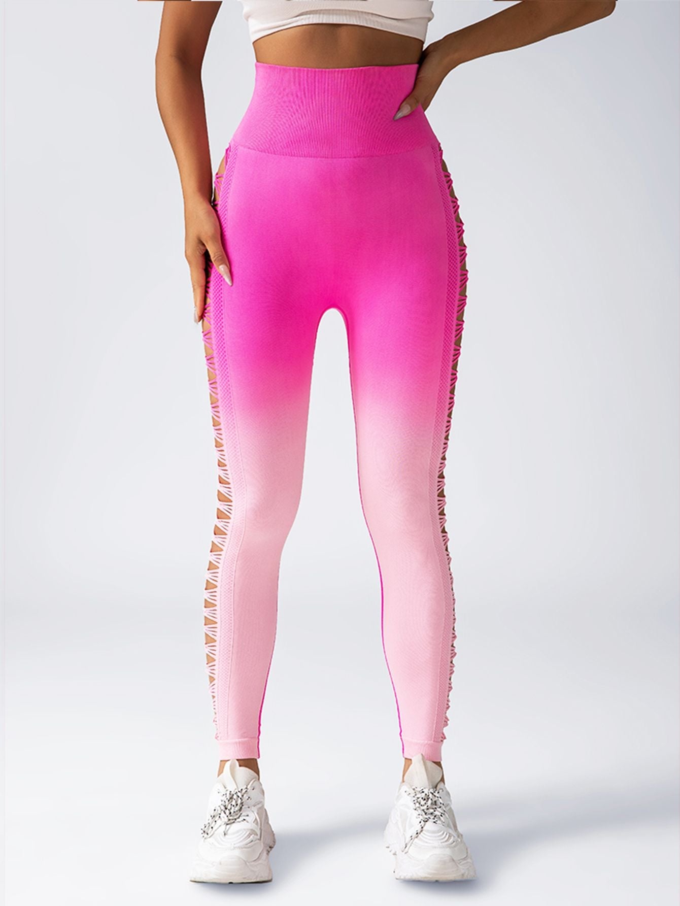 Women's High - Waisted Gradient Yoga Pants, Cutout Leggings, Booty Lifting, Athletic Long Tights For Fitness Workout, Breathable Sportswear - DelightsDownSouth