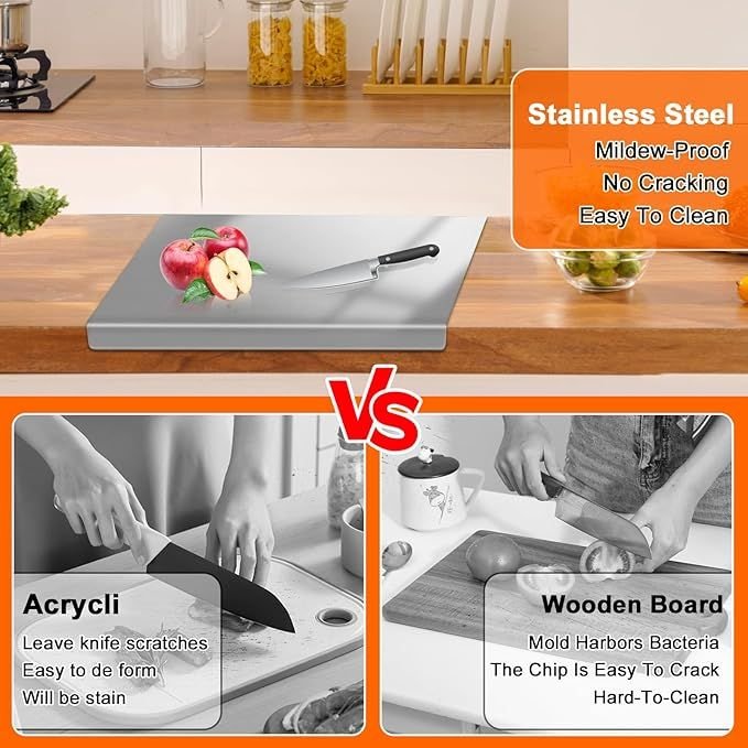 XXL cooked meat baking tray, double - sided cutting board, stainless steel rolling plate, breakfast tray, suitable for fruits, vegetables, meats, Father's Day gift Chopping Kitchen Knives - DelightsDownSouth