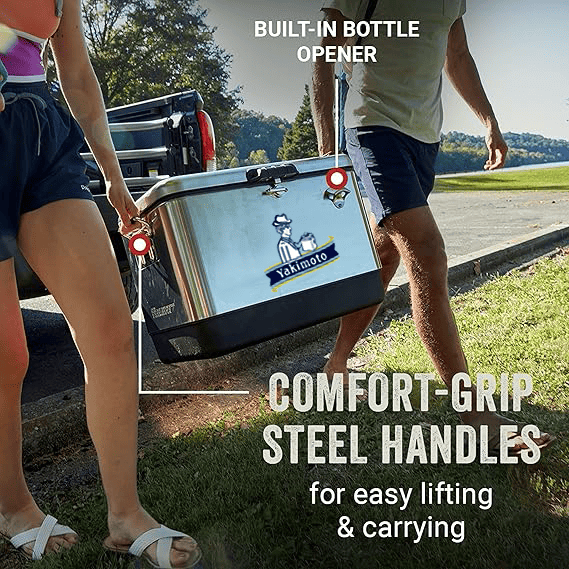 Yakimoto Ice Chest Beverage Beer Cooler Box With Bottle Opener, 51L/54Qt Stainless Steel Portable Insulated Ice Bucket, Sturdy And Leak - proof, For Camping, Beach, Picnic, RV, BBQ, Picnic, Fishing - DelightsDownSouth