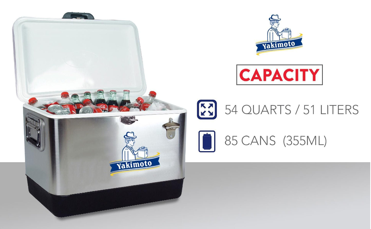 Yakimoto Ice Chest Beverage Beer Cooler Box With Bottle Opener, 51L/54Qt Stainless Steel Portable Insulated Ice Bucket, Sturdy And Leak - proof, For Camping, Beach, Picnic, RV, BBQ, Picnic, Fishing - DelightsDownSouth