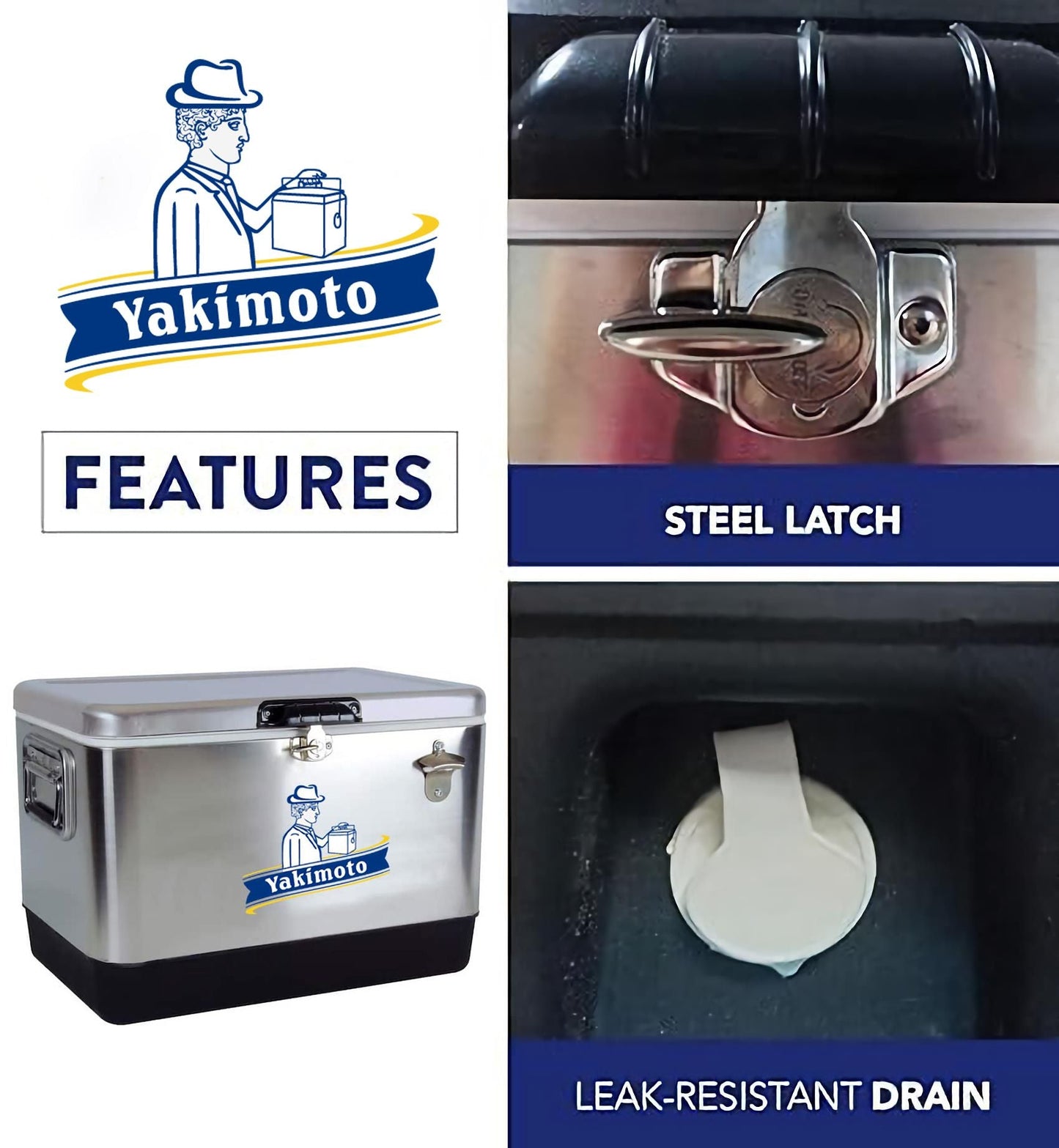 Yakimoto Ice Chest Beverage Beer Cooler Box With Bottle Opener, 51L/54Qt Stainless Steel Portable Insulated Ice Bucket, Sturdy And Leak - proof, For Camping, Beach, Picnic, RV, BBQ, Picnic, Fishing - DelightsDownSouth