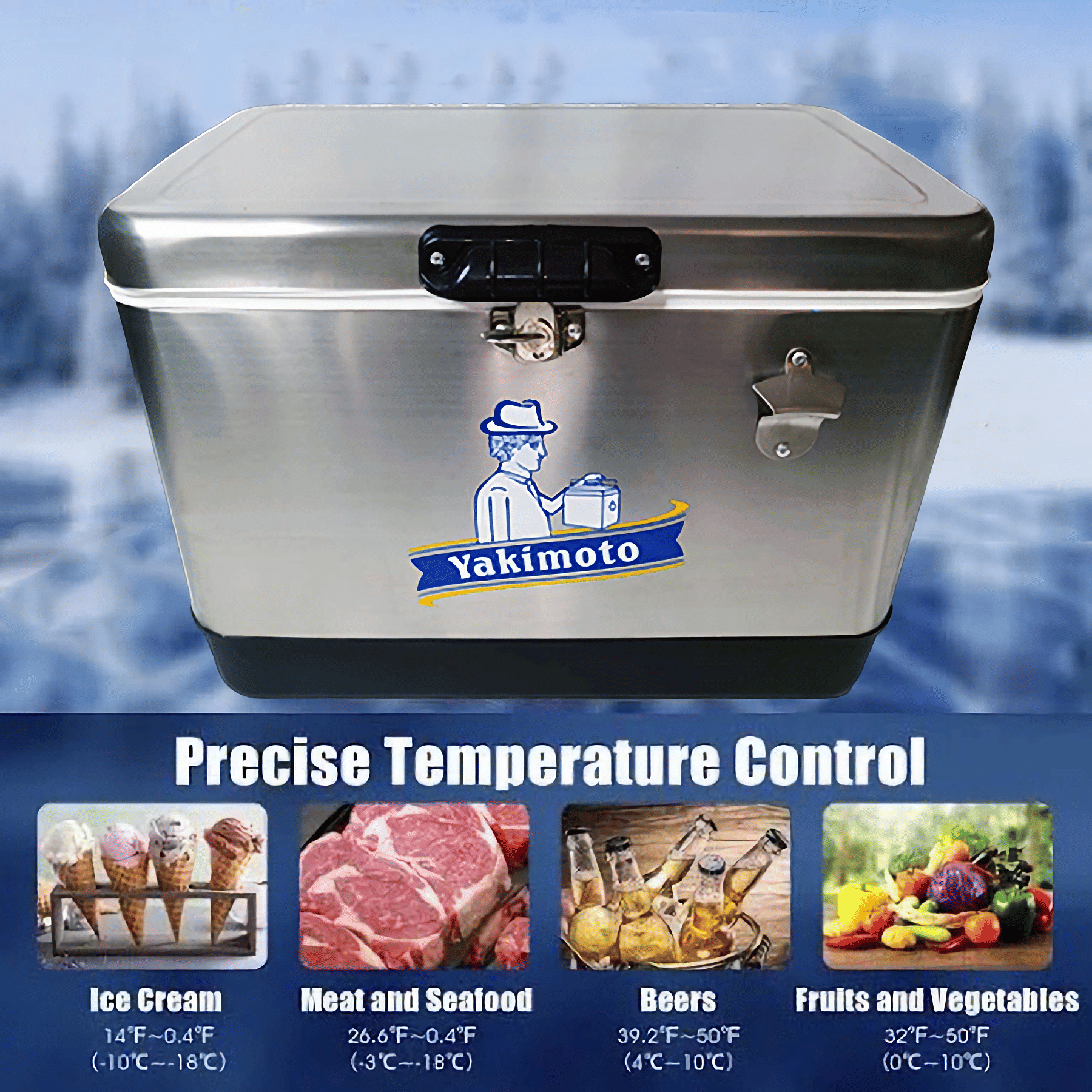 Yakimoto Ice Chest Beverage Beer Cooler Box With Bottle Opener, 51L/54Qt Stainless Steel Portable Insulated Ice Bucket, Sturdy And Leak - proof, For Camping, Beach, Picnic, RV, BBQ, Picnic, Fishing - DelightsDownSouth