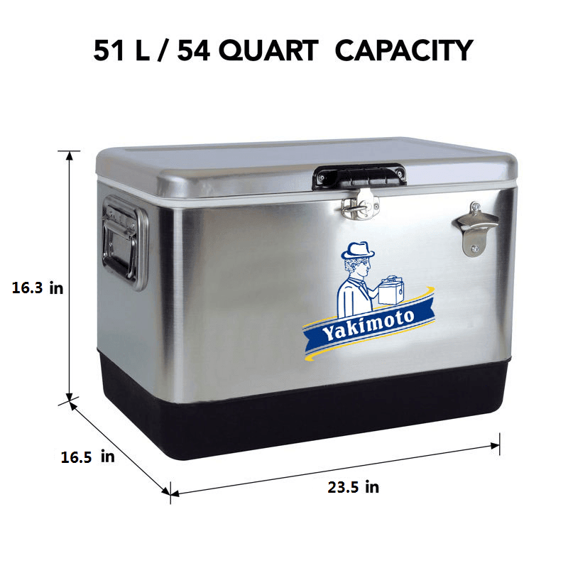 Yakimoto Ice Chest Beverage Beer Cooler Box With Bottle Opener, 51L/54Qt Stainless Steel Portable Insulated Ice Bucket, Sturdy And Leak - proof, For Camping, Beach, Picnic, RV, BBQ, Picnic, Fishing - DelightsDownSouth